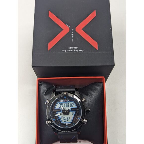 KONXIDO Accessories - KONXIDO Mens Black Blue Leather Band Analog Quartz Watch with Digital KO6368